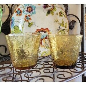 Anchor Hocking Honey Gold Tumblers – Milano Crinkle Glass Set (2)